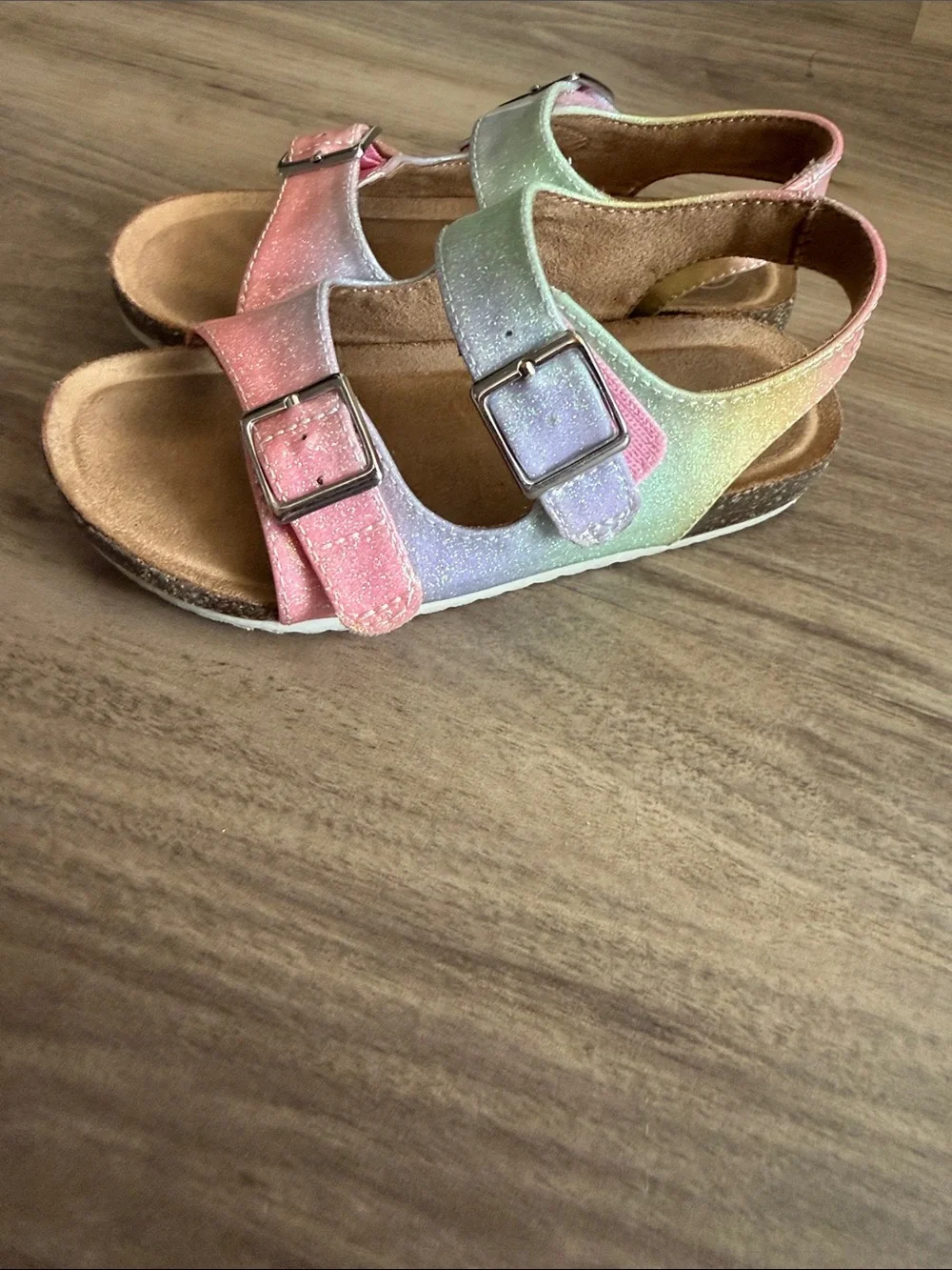Cat & Jack Girls Glitter Pastel Rainbow Double-Buckle Sandals